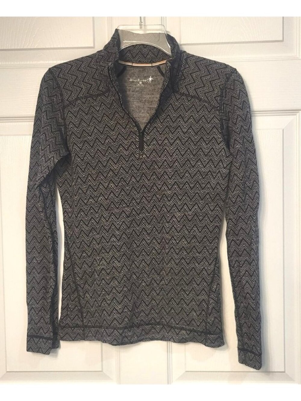 Womens Smart Wool 100% Merino Wool Thermal Base Layer 1/4 Zip M Geometric Winter